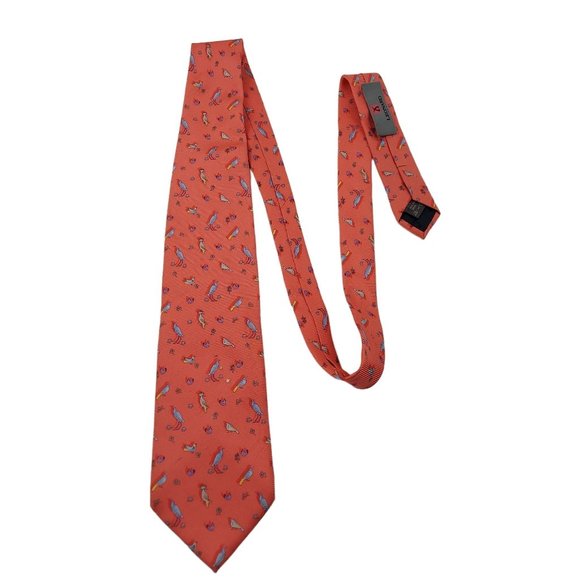Leonard Other - Leonard Red Bird Printed 100% Silk Mens Necktie Pointed Standard Size